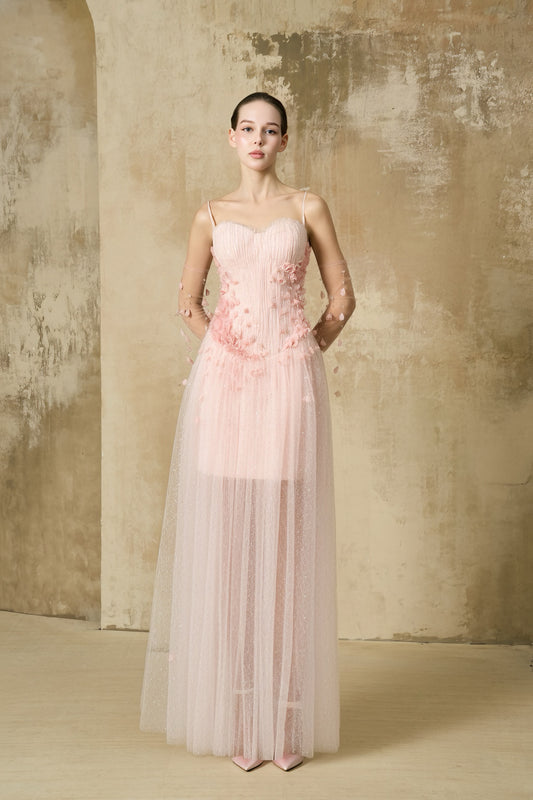 Blush Cascade – Baby Pink Floral Gown