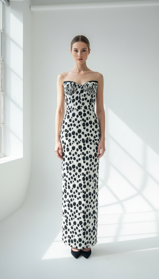 Polka Noir Strapless Gown