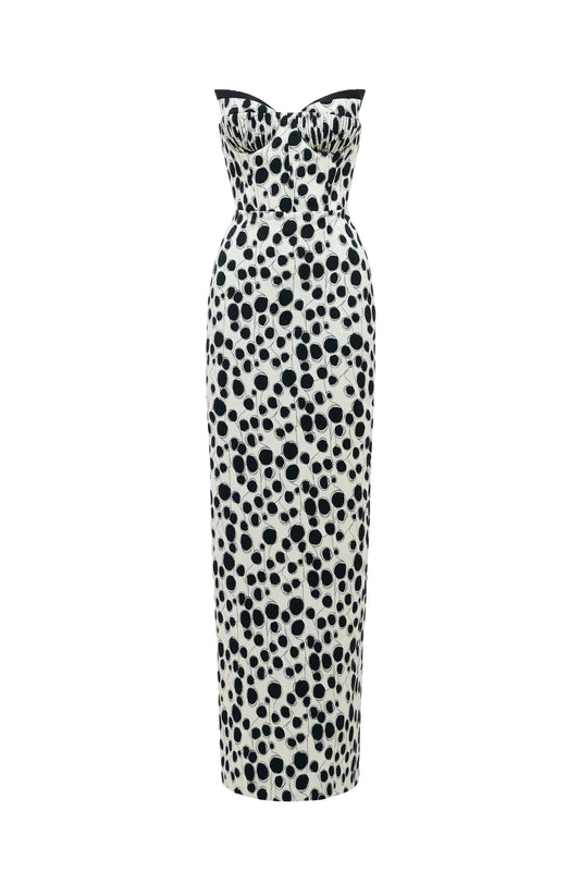 Polka Noir Strapless Gown
