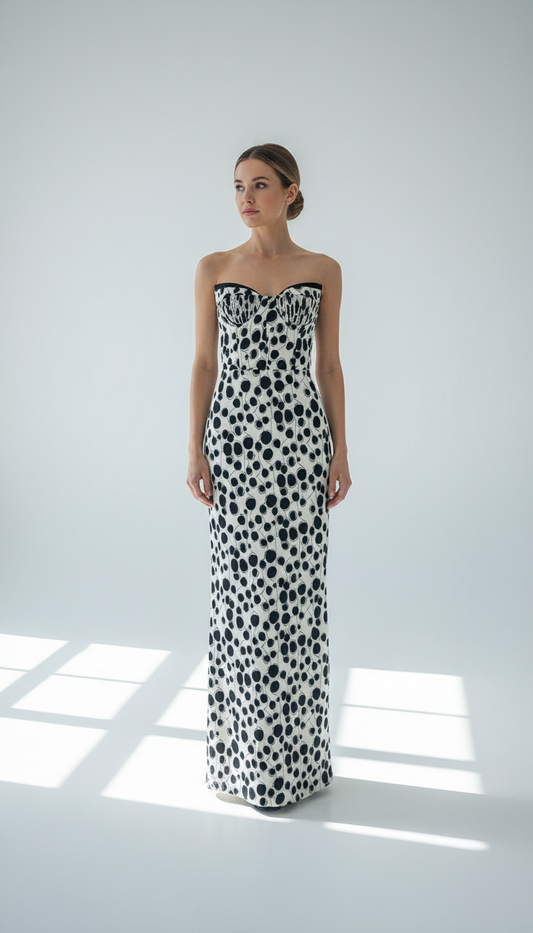 Polka Noir Strapless Gown
