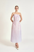 Floral Embellished Strapless A-Line Midi