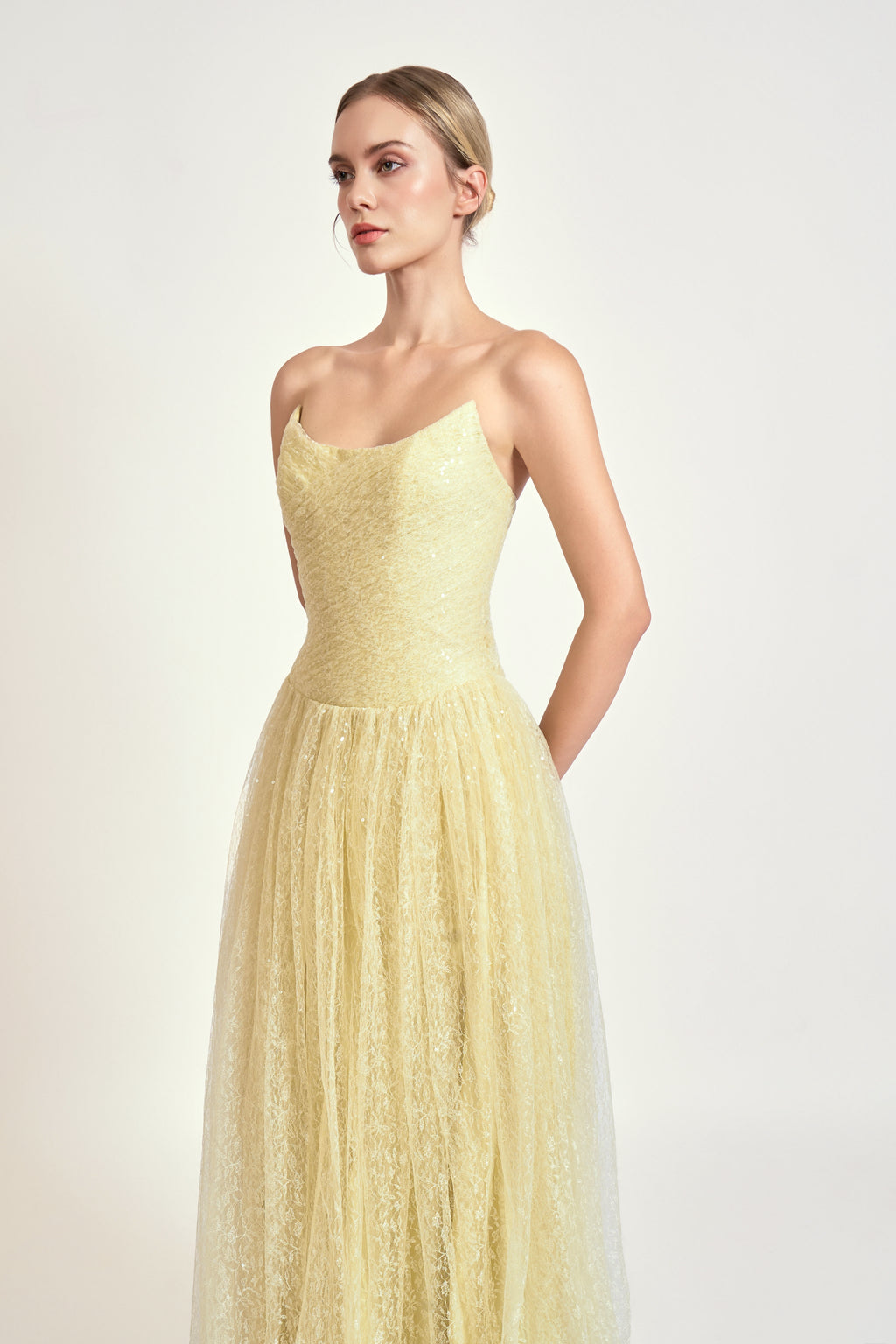 Iridescent Tulle Strapless Maxi Dress