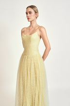 Iridescent Tulle Strapless Maxi Dress