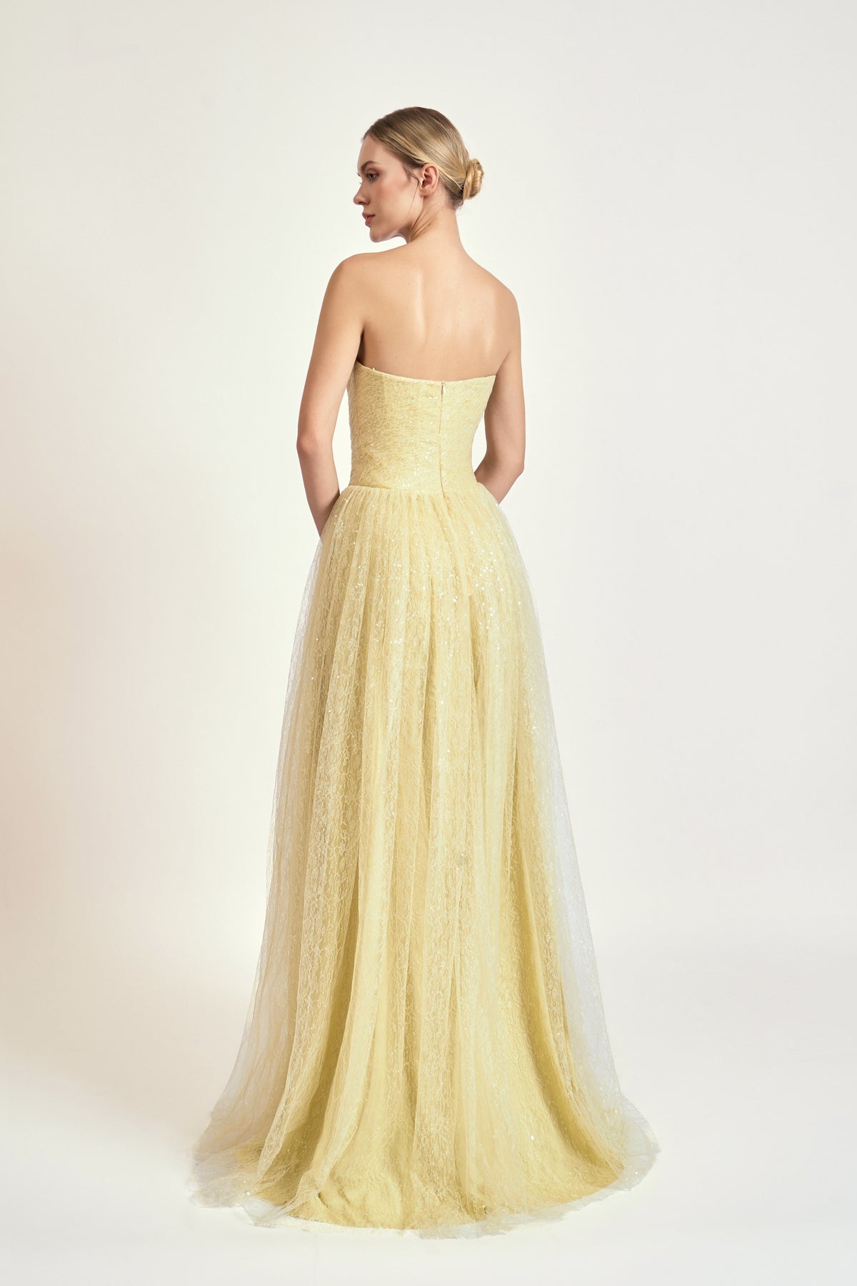 Iridescent Tulle Strapless Maxi Dress