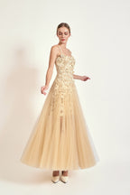 Nude Lace Tulle Midi Dress