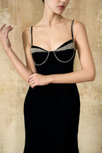 Black Crystal Corset Maxi Dress