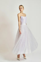 Iridescent Tulle Strapless Midi Dress