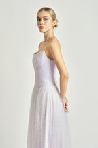 Iridescent Tulle Strapless Midi Dress