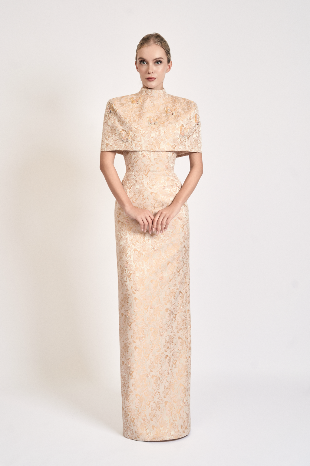 Butterfly Embellished Brocade Maxi