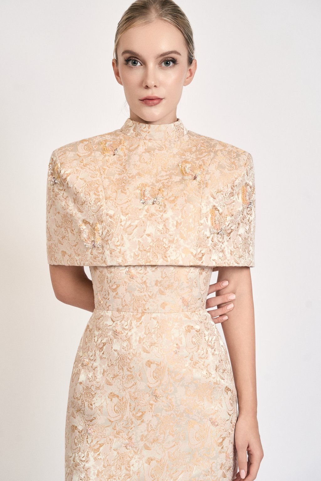 Butterfly Embellished Brocade Maxi