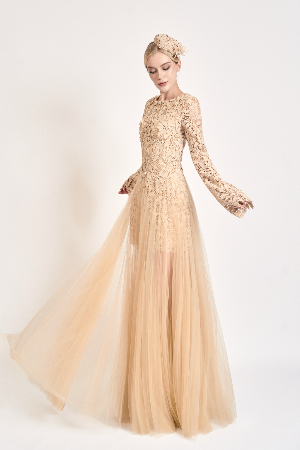 Nude Bloom Lace Maxi Dress