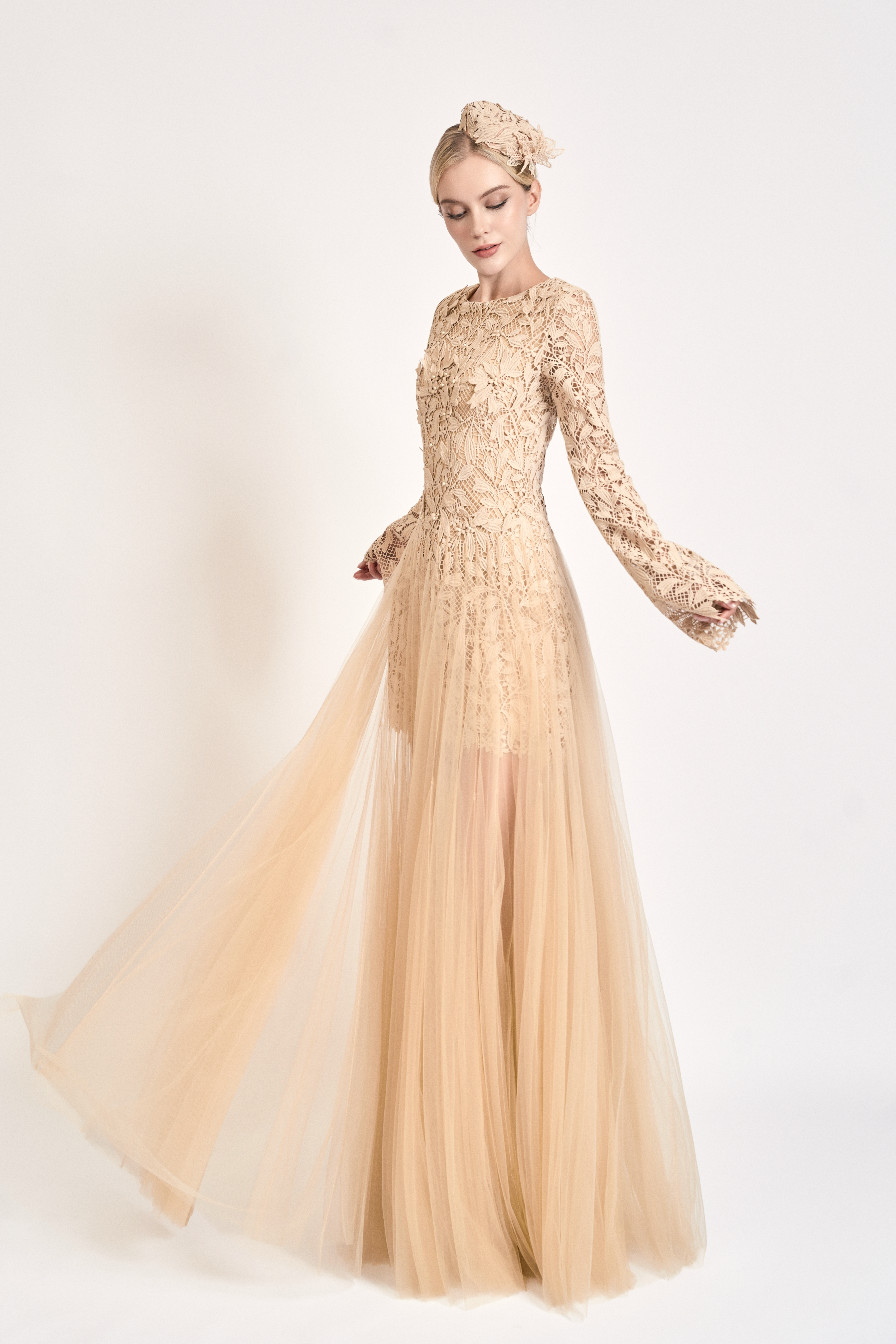 Nude Bloom Lace Maxi Dress