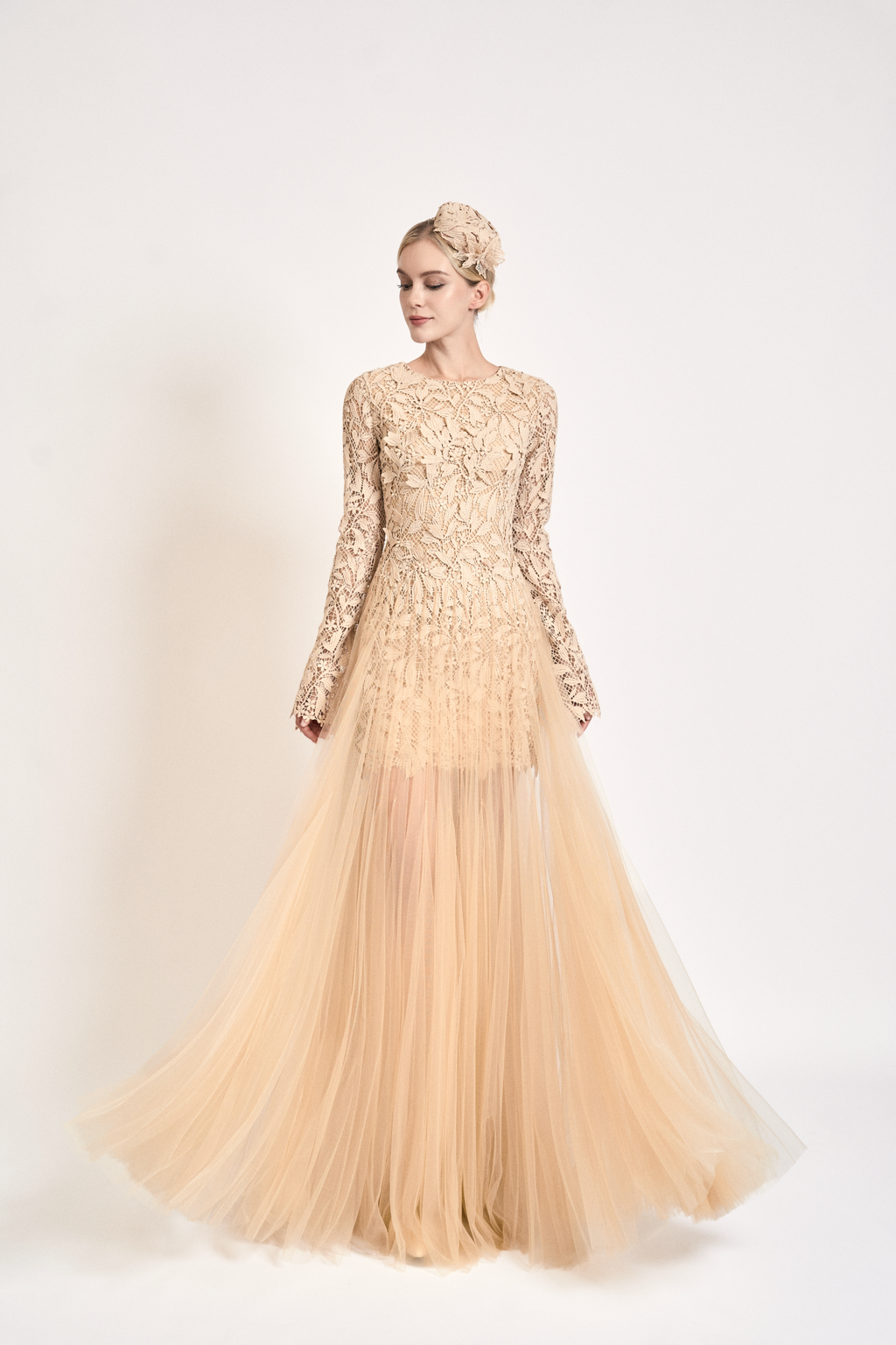 Nude Bloom Lace Maxi Dress