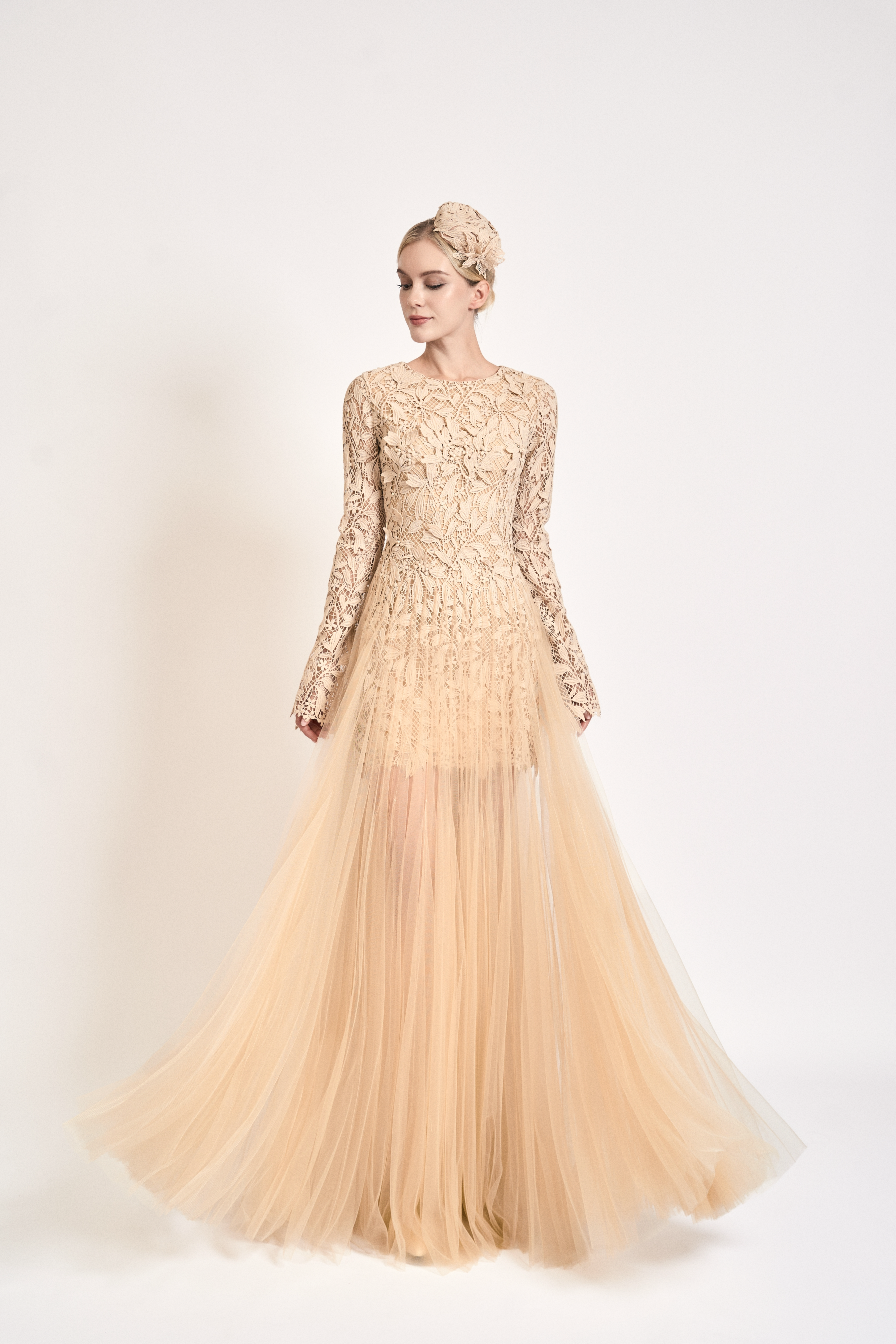 Nude Bloom Lace Maxi Dress