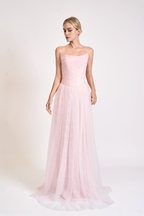 Iridescent Tulle Strapless Maxi Dress