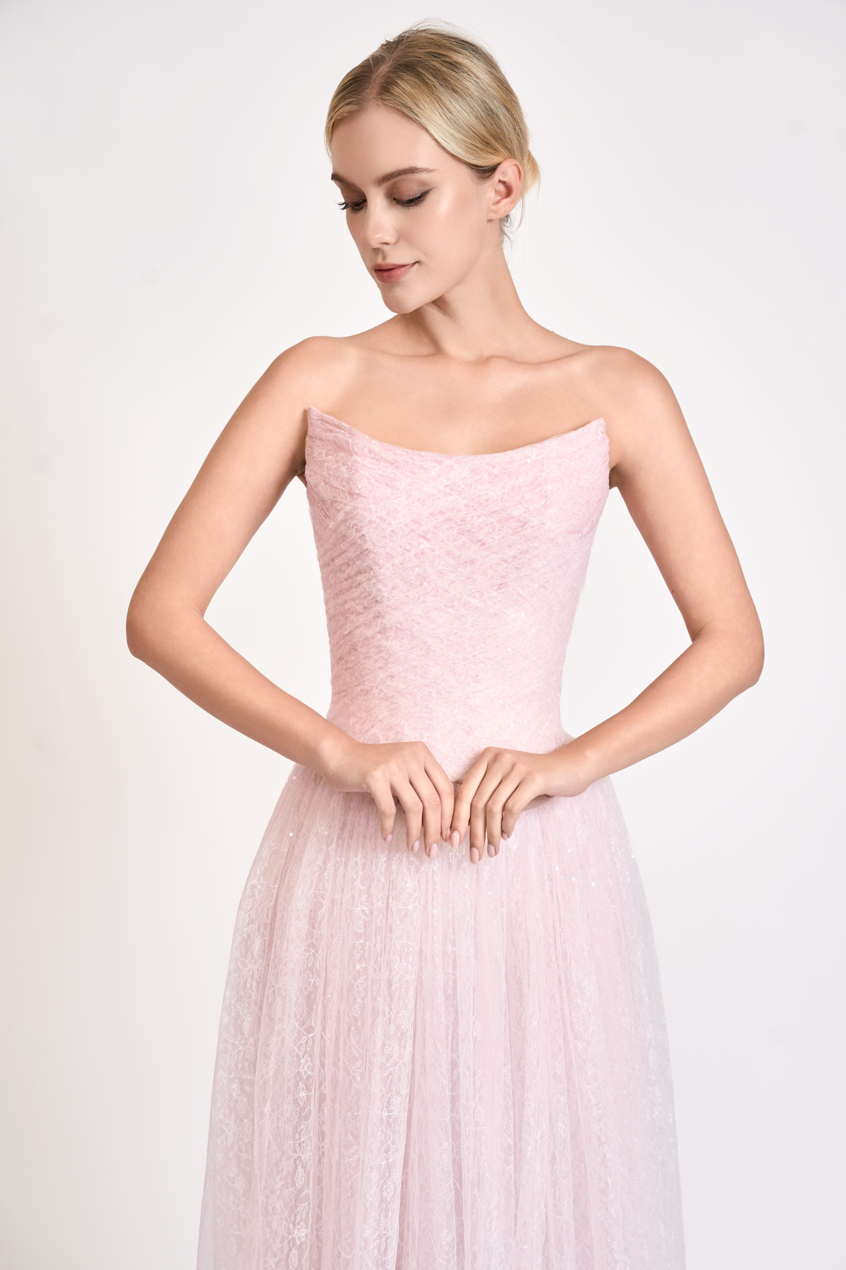 Iridescent Tulle Strapless Maxi Dress