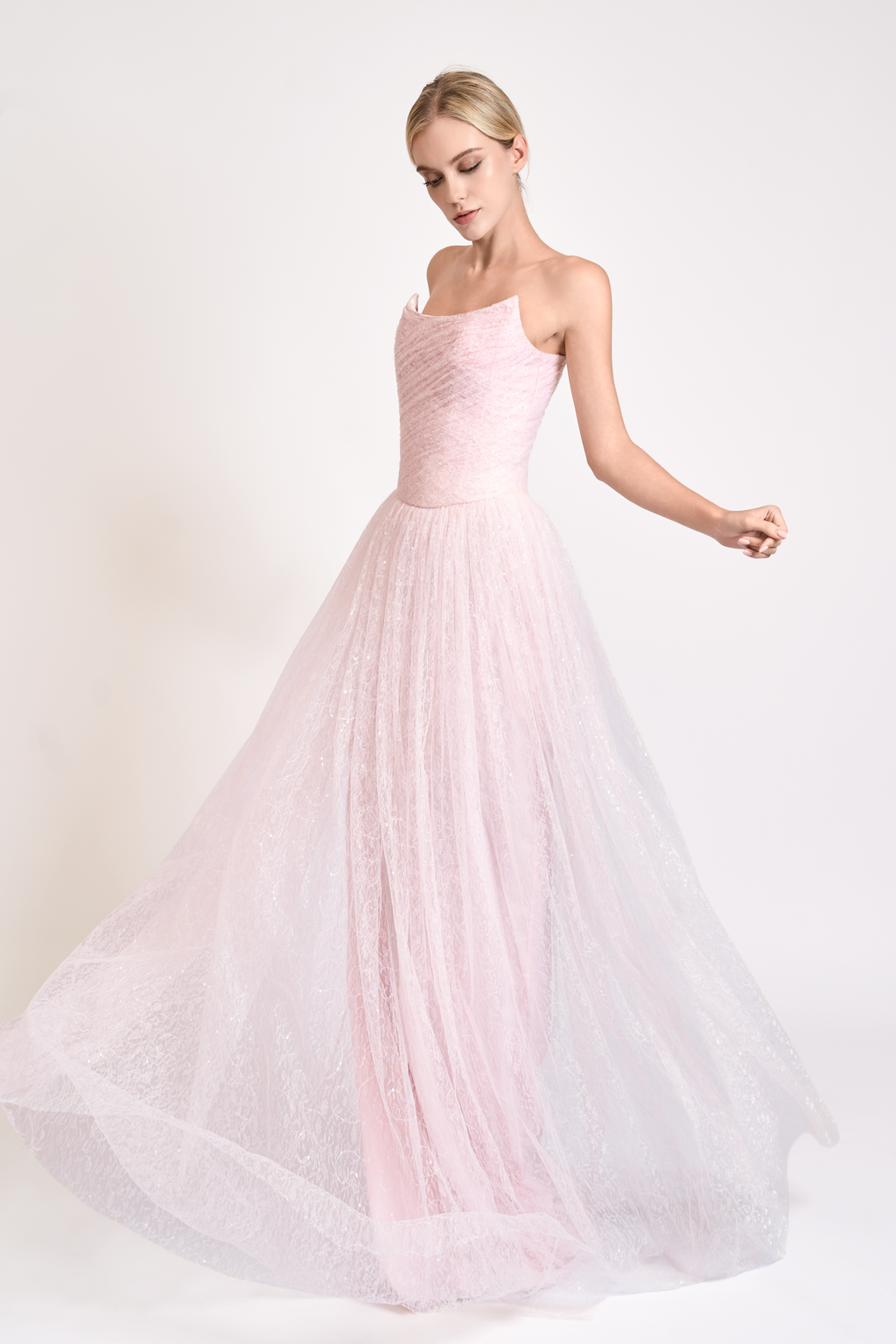 Iridescent Tulle Strapless Maxi Dress