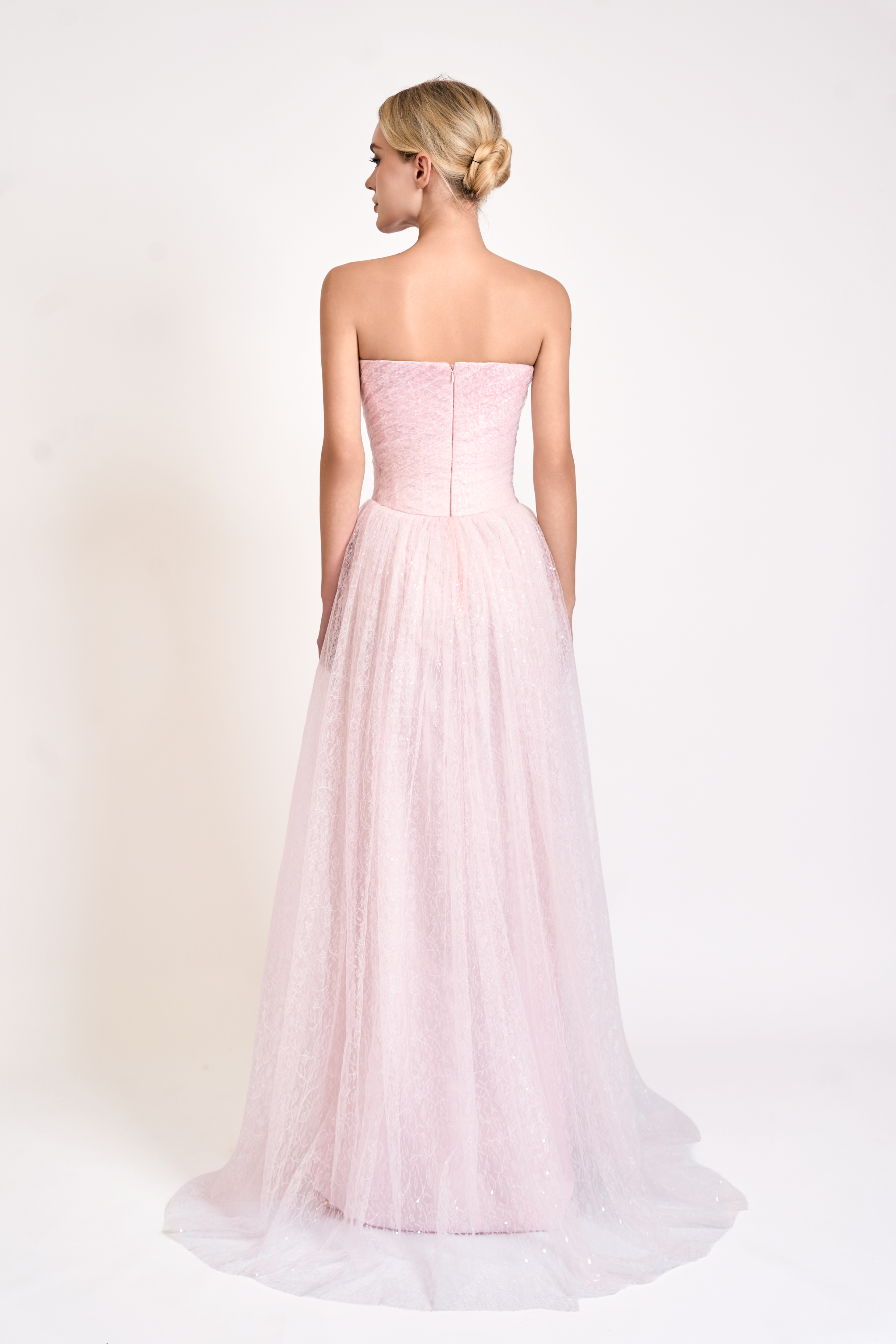 Iridescent Tulle Strapless Maxi Dress