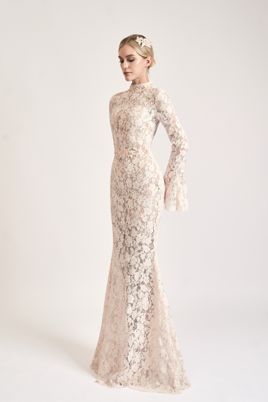 Ivory Lace High-Neck Mermaid Gown