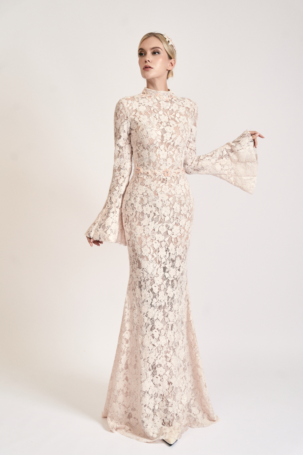 Ivory Lace High-Neck Mermaid Gown