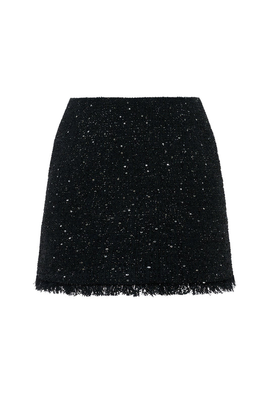 Noir Crystal Tweed Skirt