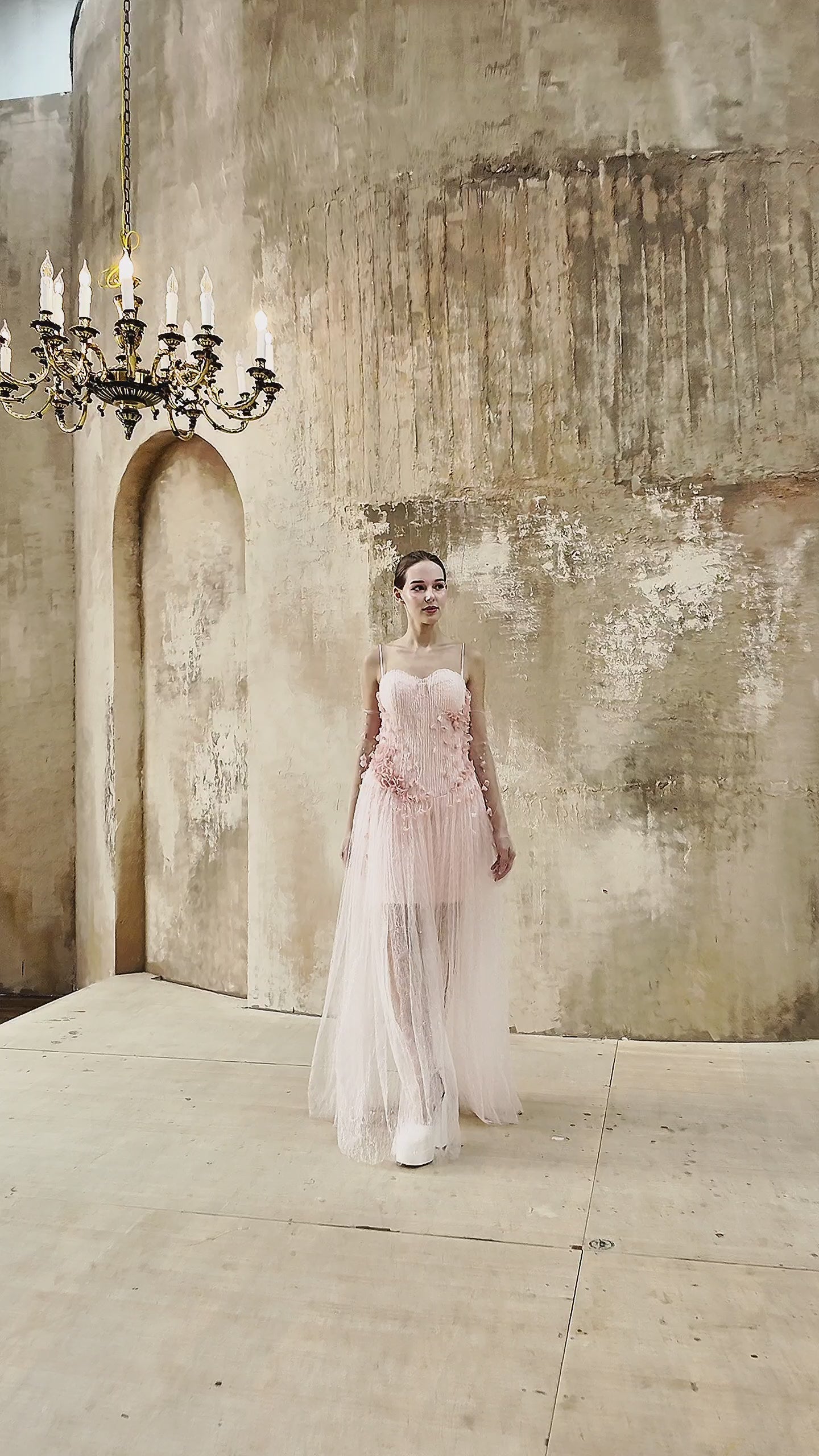 Blush Cascade – Baby Pink Floral Gown