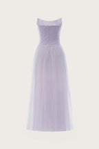 Iridescent Tulle Strapless Midi Dress