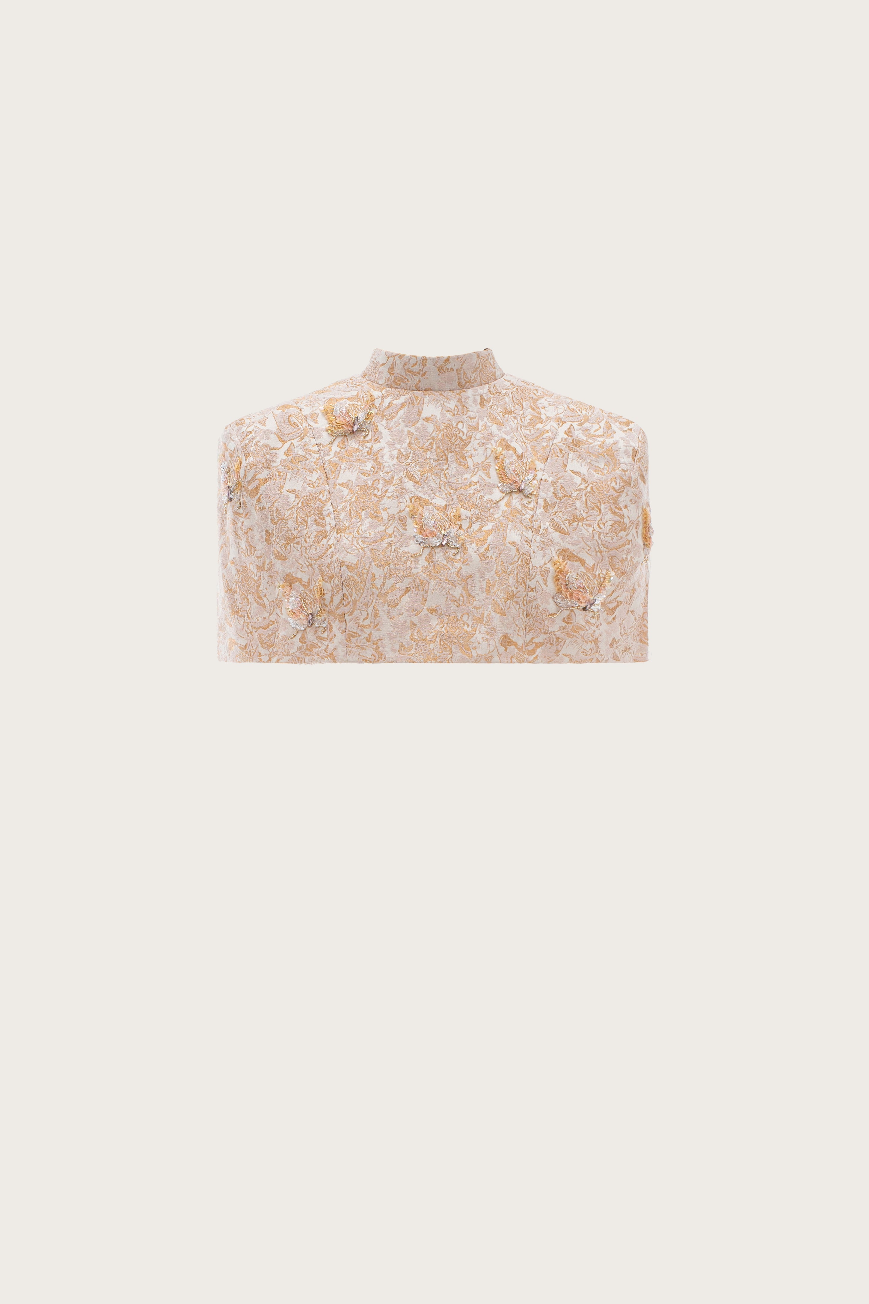 Butterfly Embellished Brocade Short Cape