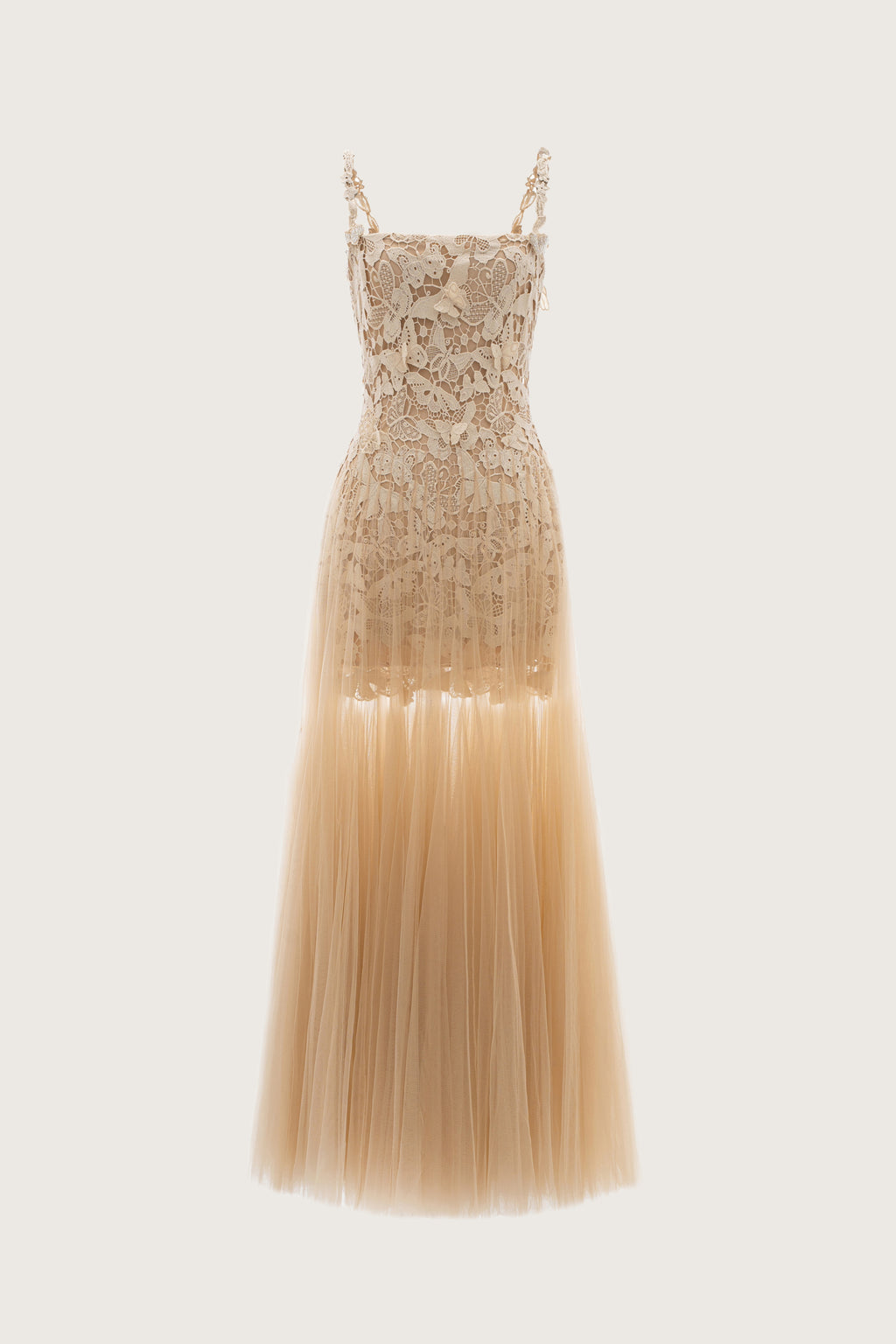 Nude Lace Tulle Midi Dress