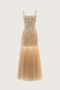 Nude Lace Tulle Midi Dress