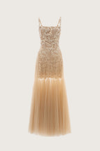 Nude Lace Tulle Midi Dress