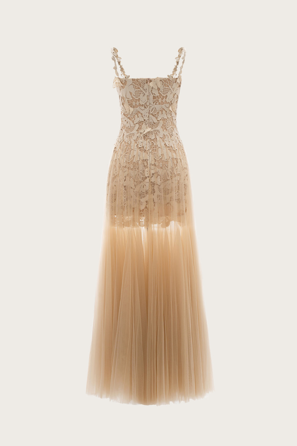 Nude Lace Tulle Midi Dress