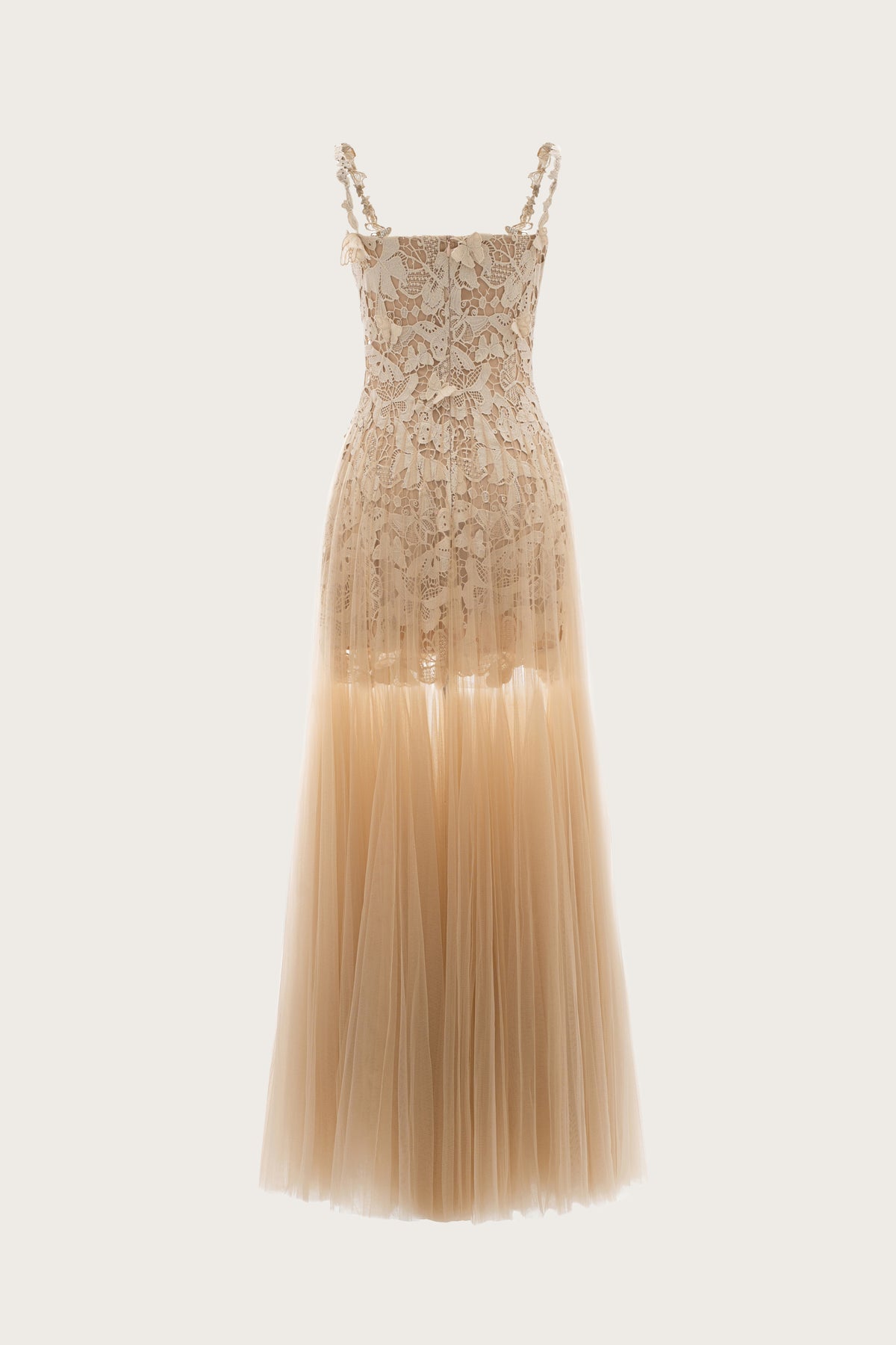 Nude Lace Tulle Midi Dress