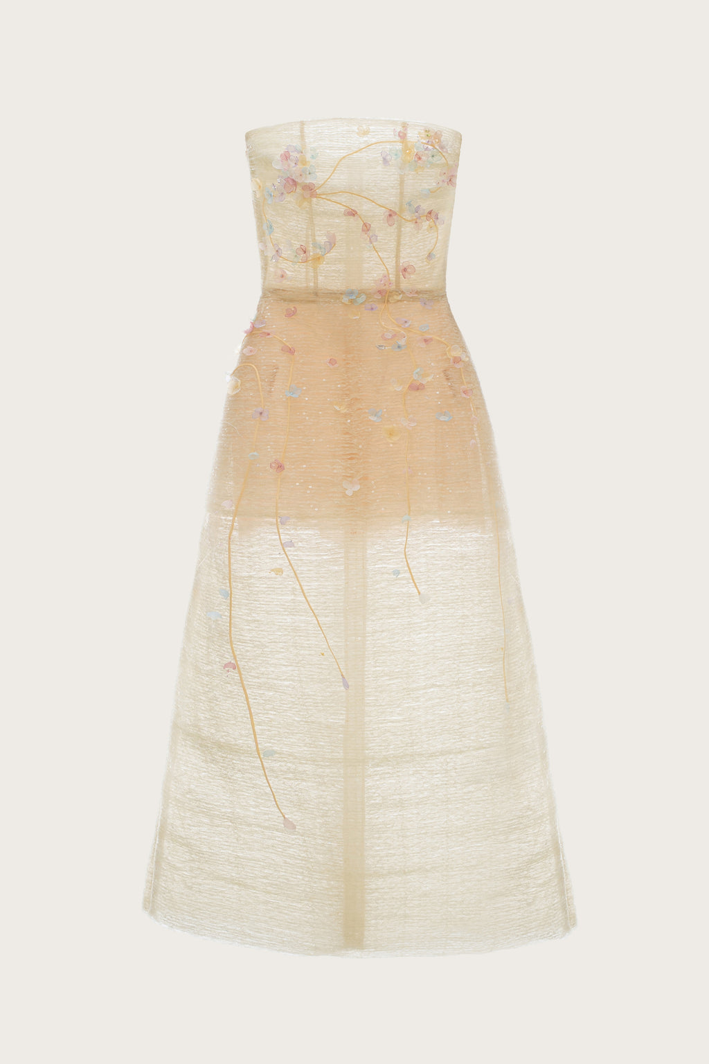 Floral Embellished Strapless A-Line Midi